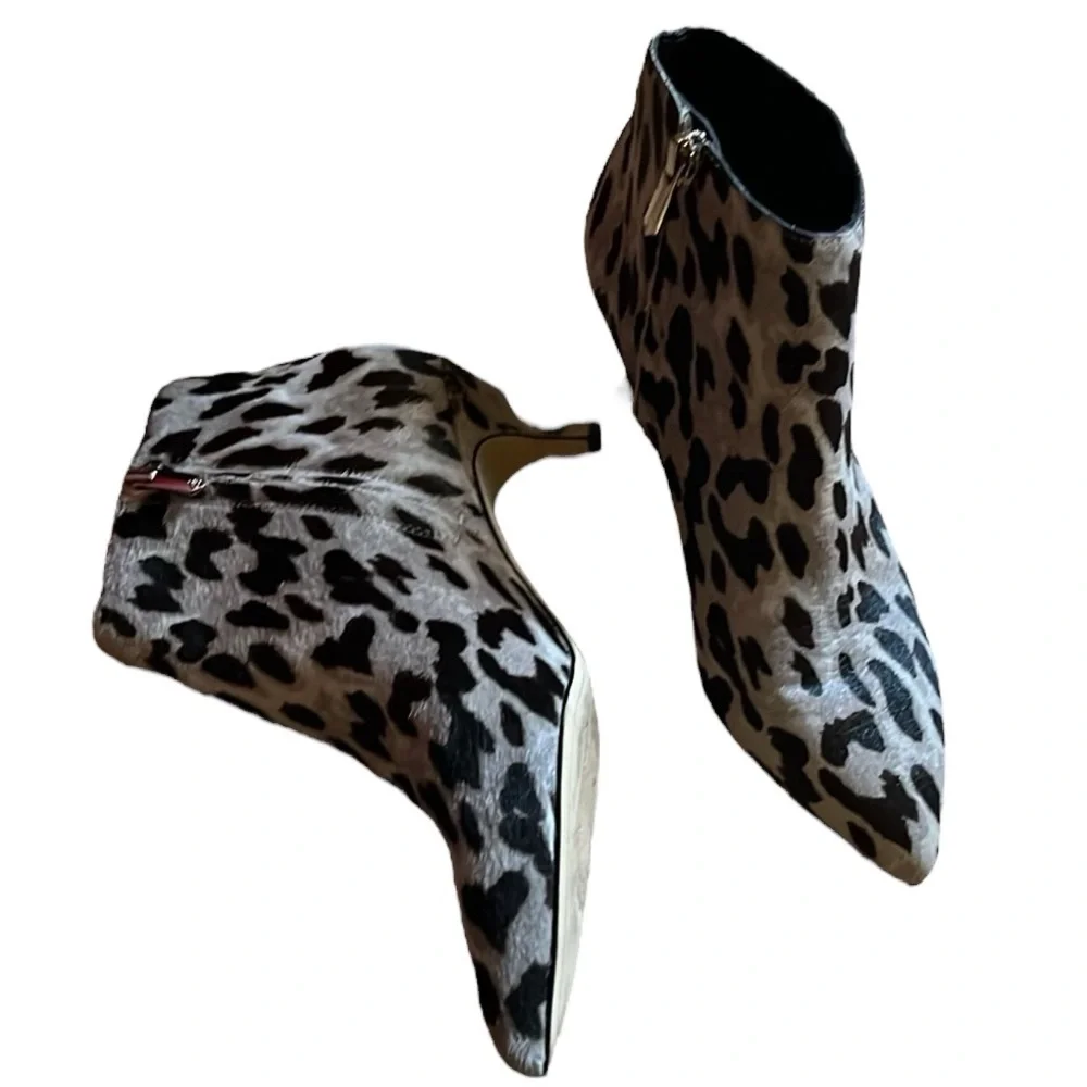 SAM EDELMAN KENZEY ANIMAL PRINT DYED COW HAIR LEATHER ANKLE BOOTS GRA BLK SIZE 6